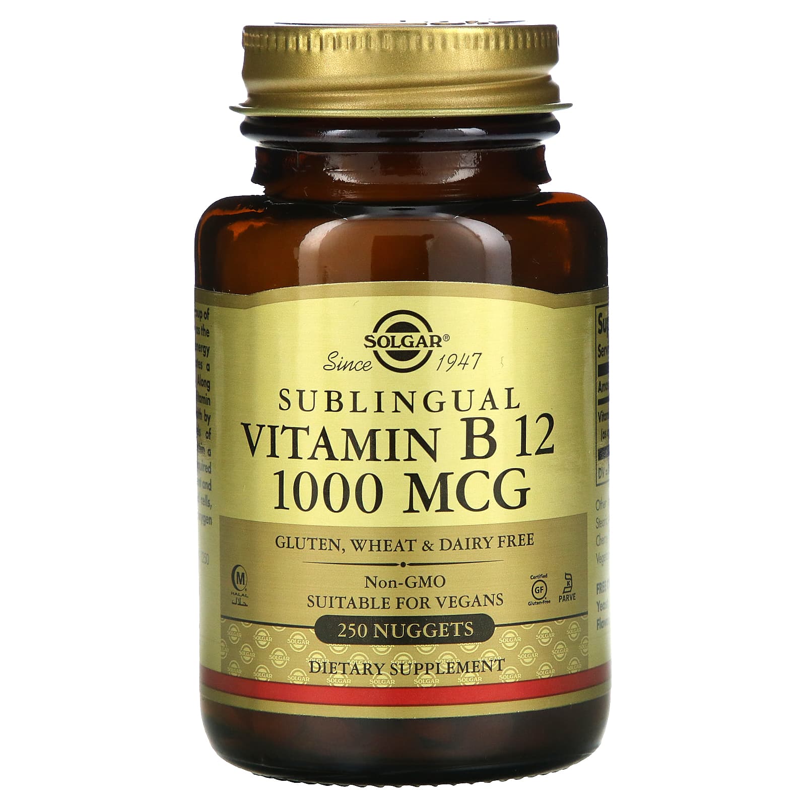 Solgar, Sublingual Vitamin B12, 1,000 mcg, 250 Nuggets UPC 033984032309 | HiLife Vitamins