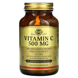 Solgar, Vitamin C 500 mg, 100 Vegetable Capsules - 033984032606 | Hilife Vitamins