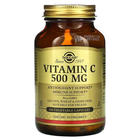Solgar, Vitamin C 500 mg, 100 Vegetable Capsules - 033984032606 | Hilife Vitamins