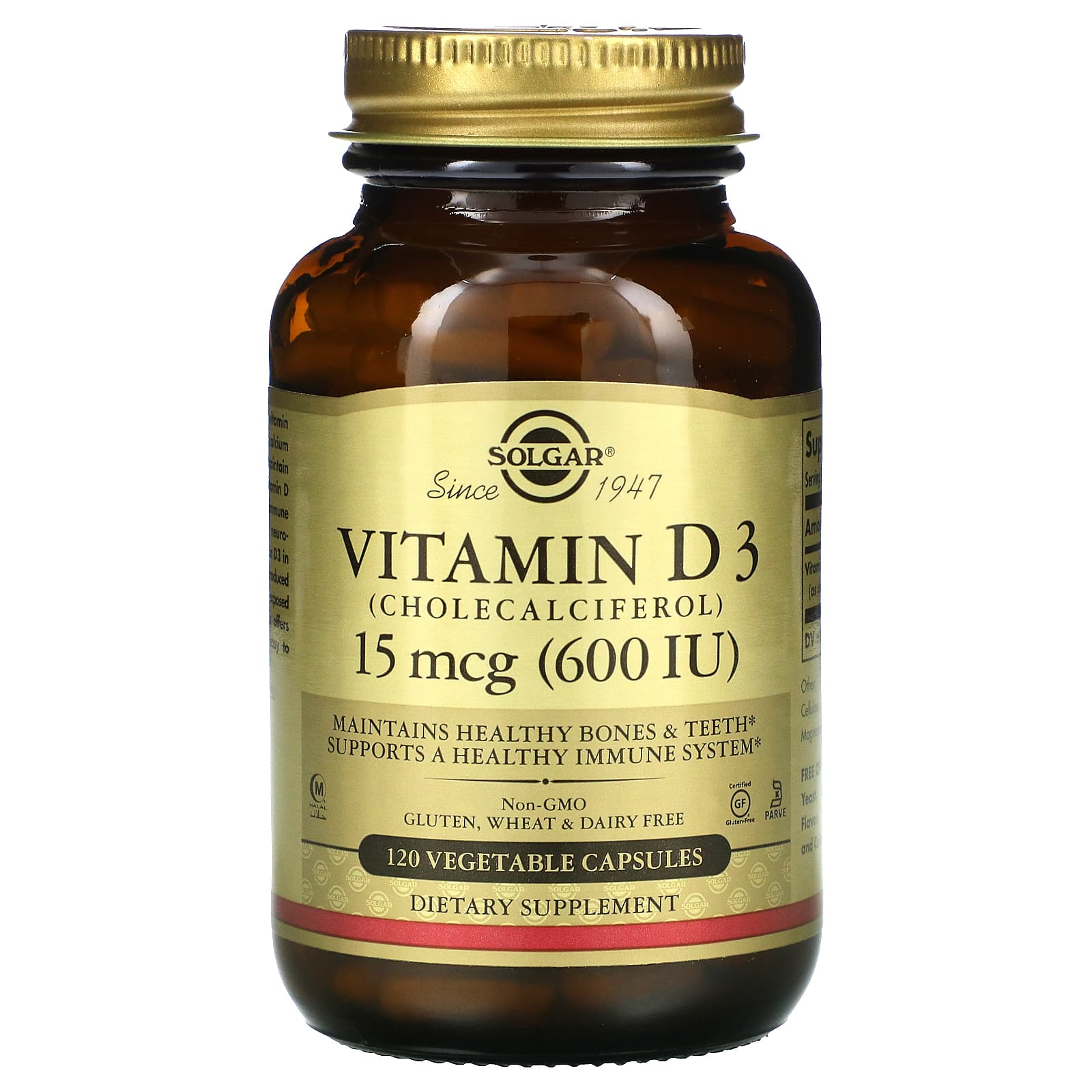 Solgar, Vitamin D 3 600 IU Veg, 120 Vegetable Capsules UPC 033984033191 | HiLife Vitamins