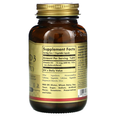 Solgar, Vitamin D 3 600 IU Veg, 120 Vegetable Capsules UPC 033984033191 | HiLife Vitamins