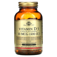 Solgar, Vitamin D3 400 IU, 250 Softgels - 033984033214 | Hilife Vitamins