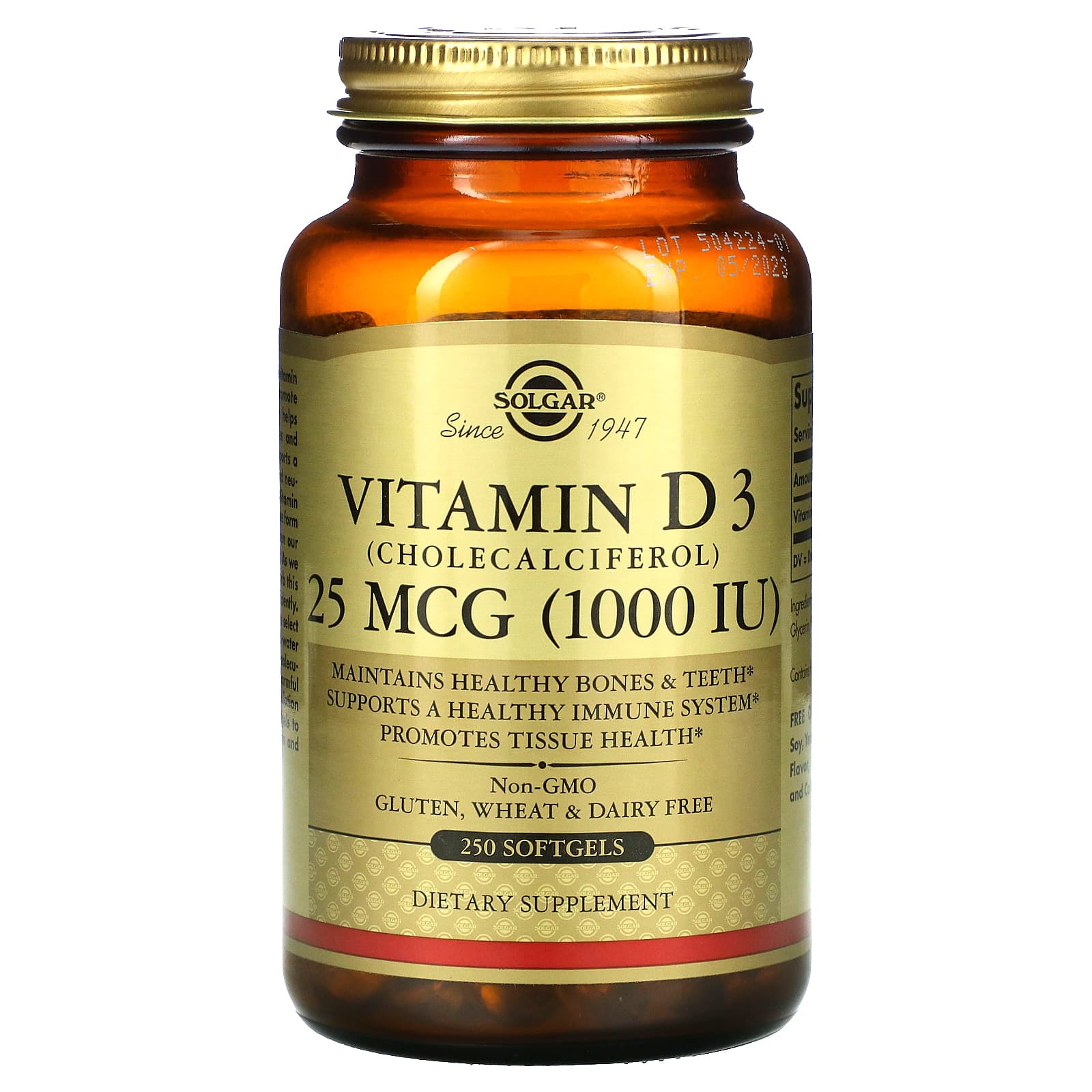 Solgar, Vitamin D3 1000 IU, 250 Softgels UPC 033984033412 | HiLife Vitamins