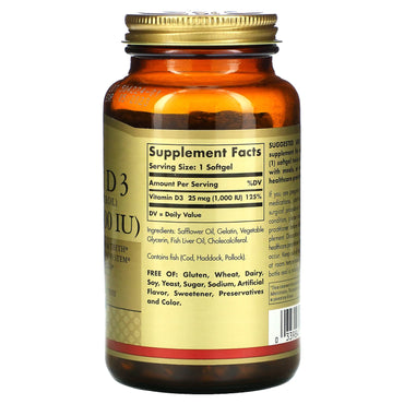 Solgar, Vitamin D3 1000 IU, 250 Softgels UPC 033984033412 | HiLife Vitamins