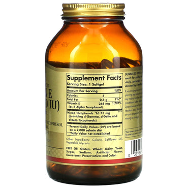 Solgar, Vitamin E 400 IU Mixed, 250 Softgels UPC 033984035423 | HiLife Vitamins