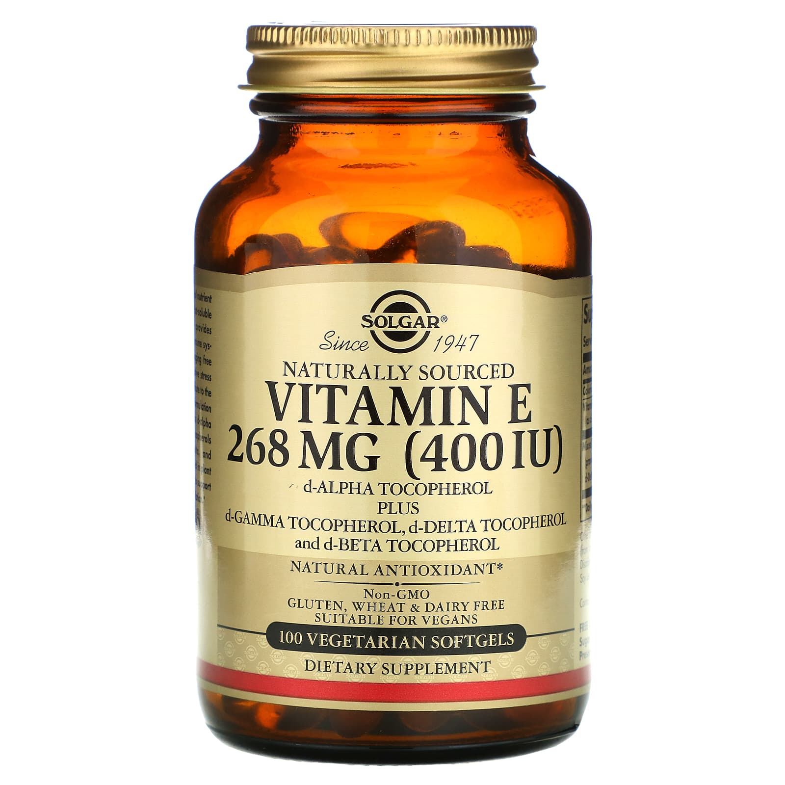 Solgar, Vitamin E 400 mg Mixed, 100 Softgels UPC 033984035478 | HiLife Vitamins