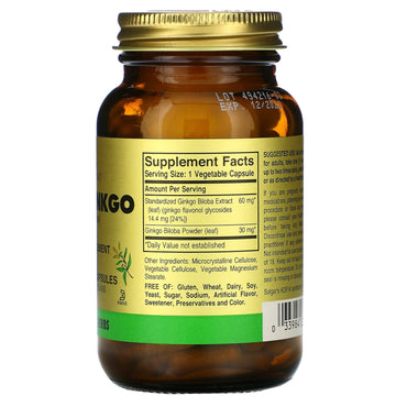 Solgar, Super Ginkgo 60 mg, 100 Vegetable Capsules UPC 033984039155 | HiLife Vitamins