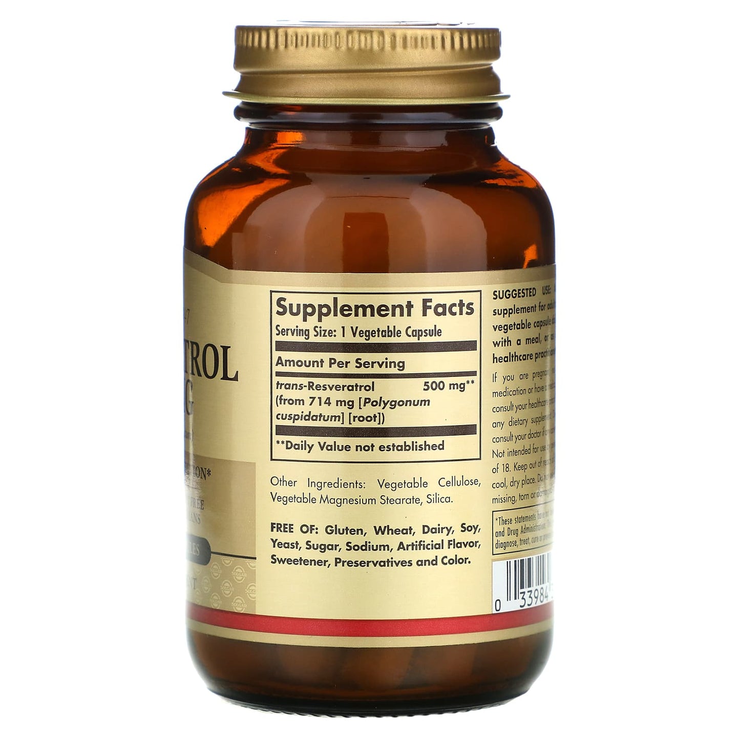 Solgar, Resveratrol 500 mg, 30 Vegetable Capsules UPC 033984310452 | HiLife Vitamins