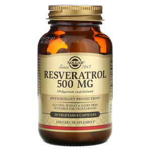 Solgar, Resveratrol 500 mg, 30 Vegetable Capsules - 033984310452 | Hilife Vitamins