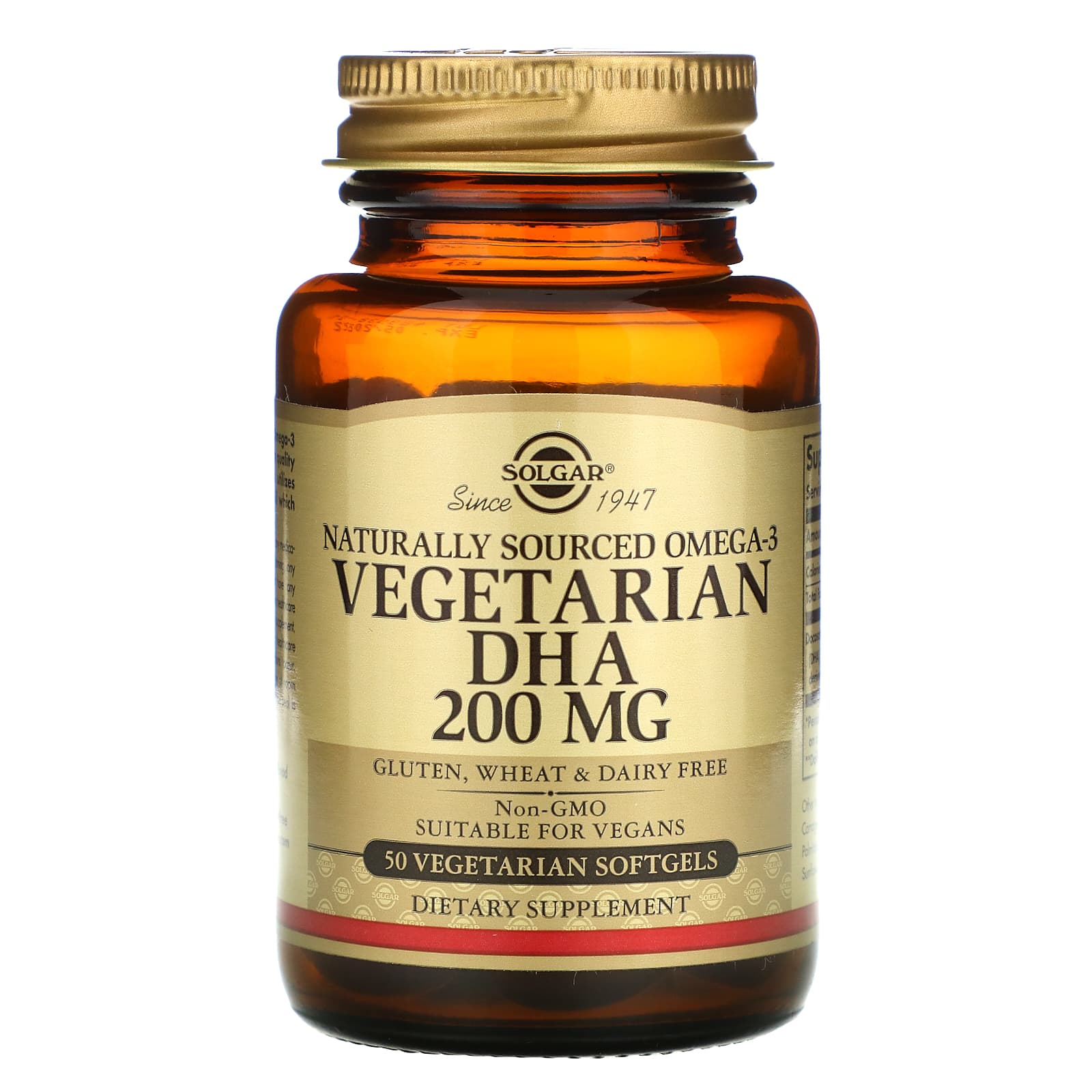 Solgar, Natural Omega-3 Vegetarian Dha 200 mg, 50 Vegetarian Softgels UPC 033984348455 | HiLife Vitamins