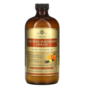 Solgar, Calcium Magnesium Citrate With Liquid Vitamin D3 Natural Orange-Vanilla Flavor, 16 Oz - 033984358324
