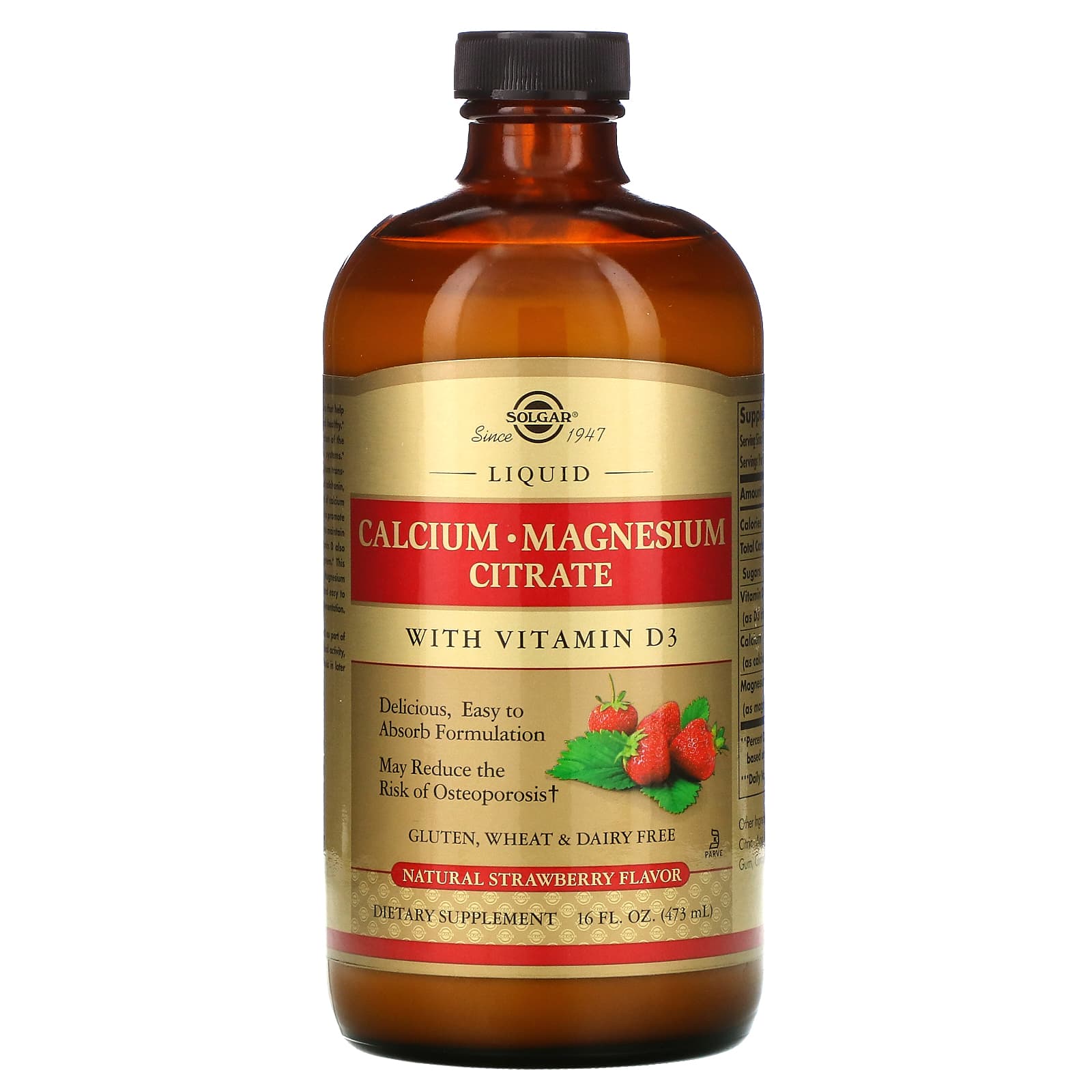 Solgar, Calcium Magnesium Citrate With Liquid D3 Natural Strawberry Flavor, 16 Oz - 033984358331 | Hilife Vitamins