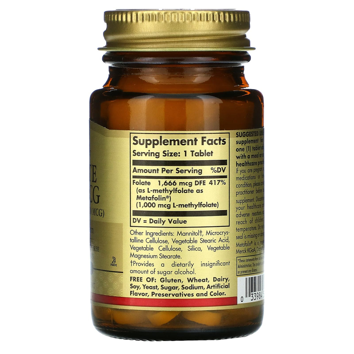 Solgar, Folate 1000 Mcg As Metafolin, 60 Tablets | HiLife Vitamins