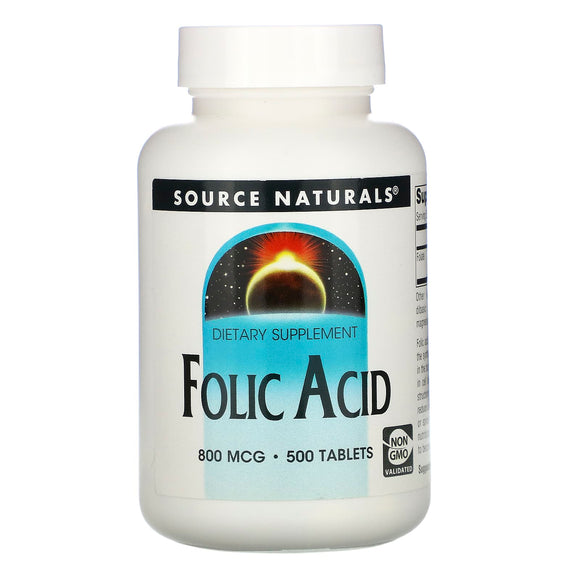 Source Naturals, Folic Acid 800 mcg, 500 Tablets - 021078004844 | Hilife Vitamins