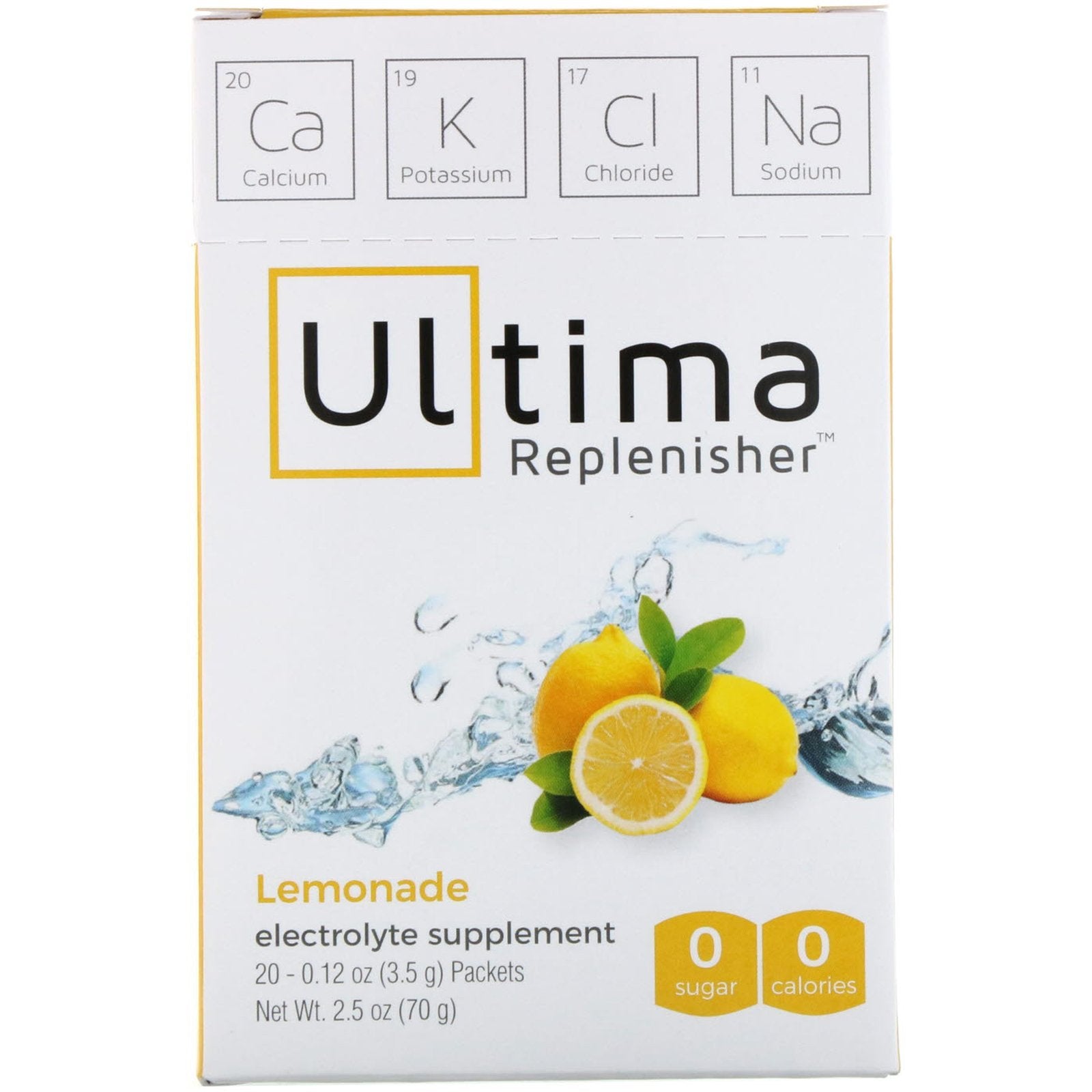 Ultima Health, Ultima Replenisher Lemonade, 20 Packets UPC 853218000610 | HiLife Vitamins