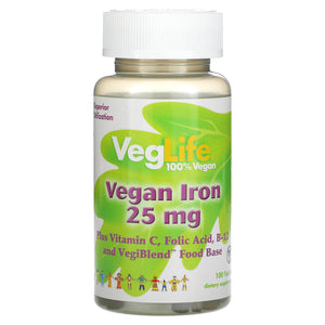 Veglife, VegLife, Vegan Iron, 25 mg, 100 Tablets - 076280746105 | Hilife Vitamins