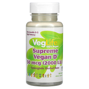 Veglife, VegLife, Supreme Vegan D, 2,000 IU (50 mcg), 100 Tablets - 076280870312 | Hilife Vitamins