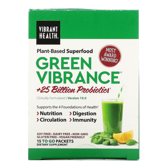 Vibrant Health, Green Vibrance 15 single serve pkts, 168.9g (5.96 oz.), 15 Packets - 074306800213 | Hilife Vitamins