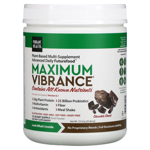 Vibrant Health, Maximum Vibrance Chocolate multi-supplement powder, 25.46 Oz - 074306801289 | Hilife Vitamins