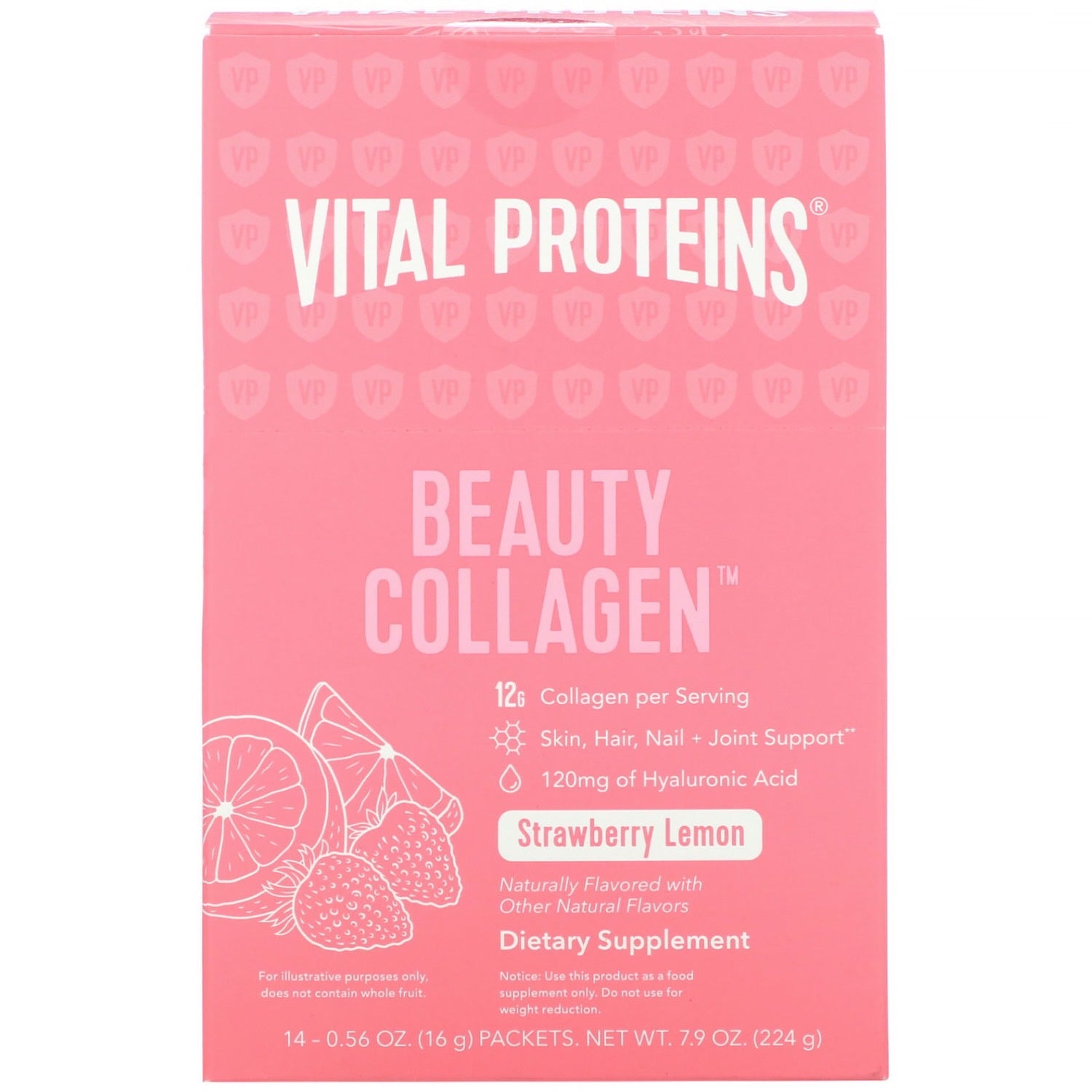 Vital Proteins, Beauty Collagen Strawberry Lemon Stick Pack Box, 14 pks UPC 850502008468 | HiLife Vitamins