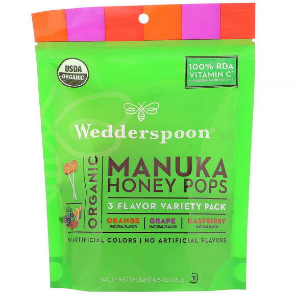 Wedderspoon, Organic Manuka Honey Variety Pak Lollipops, 24 lollipops - 814422022423 | Hilife Vitamins