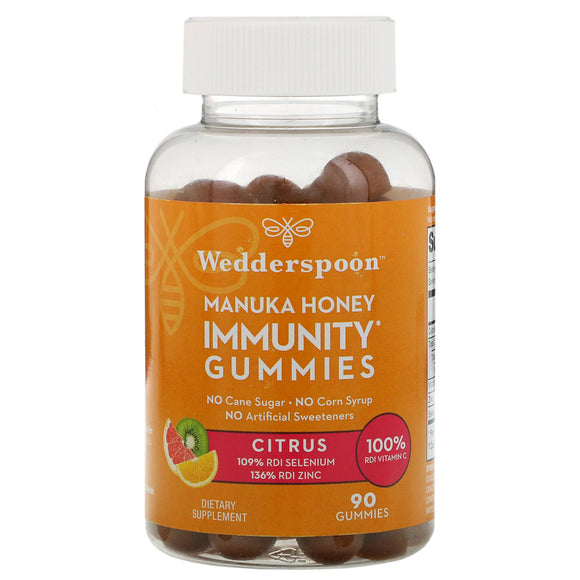 Wedderspoon, Manuka Honey Immunity Citrus, 90 Gummies - 814422023406 | Hilife Vitamins