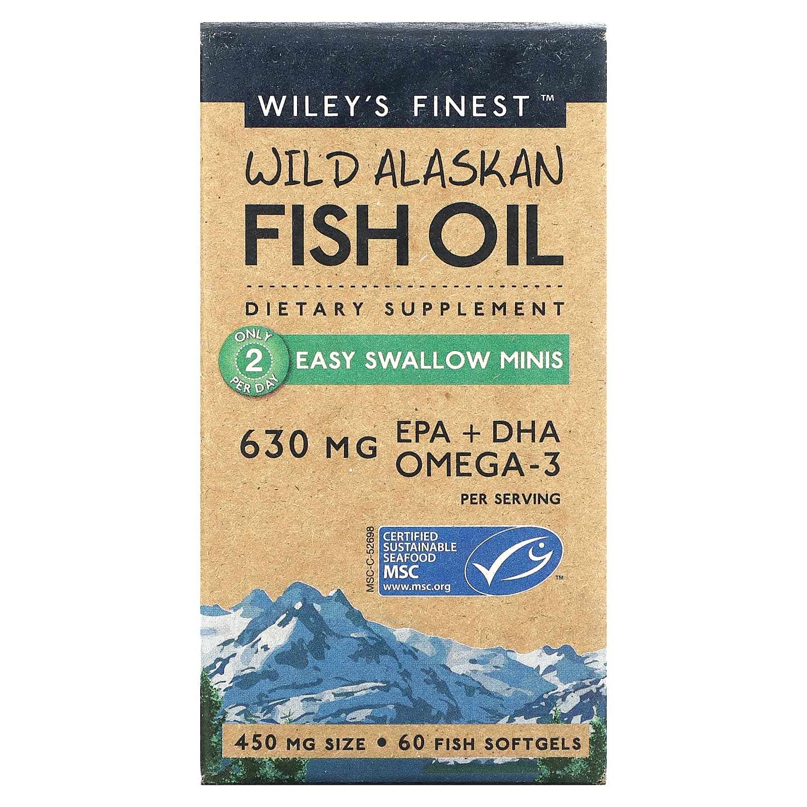 Wiley's Finest, Wild Alaskan Fish Oil Easy Swallow Minis 630 mg, 60 Softgels UPC 793573167972 | HiLife Vitamins