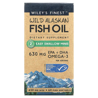 Wiley's Finest, Wild Alaskan Fish Oil Easy Swallow Minis 630 mg, 60 Softgels UPC 793573167972 | HiLife Vitamins