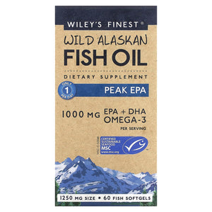 Wiley's Finest, Wild Alaskan Fish Oil Peak EPA 1000 mg, 60 Softgels - 857188004074 | Hilife Vitamins