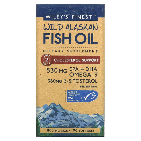 Wiley's Finest, Wild Alaskan Fish Oil Cholesterol Support 530 mg, 90 Softgels - 857188004159 | Hilife Vitamins