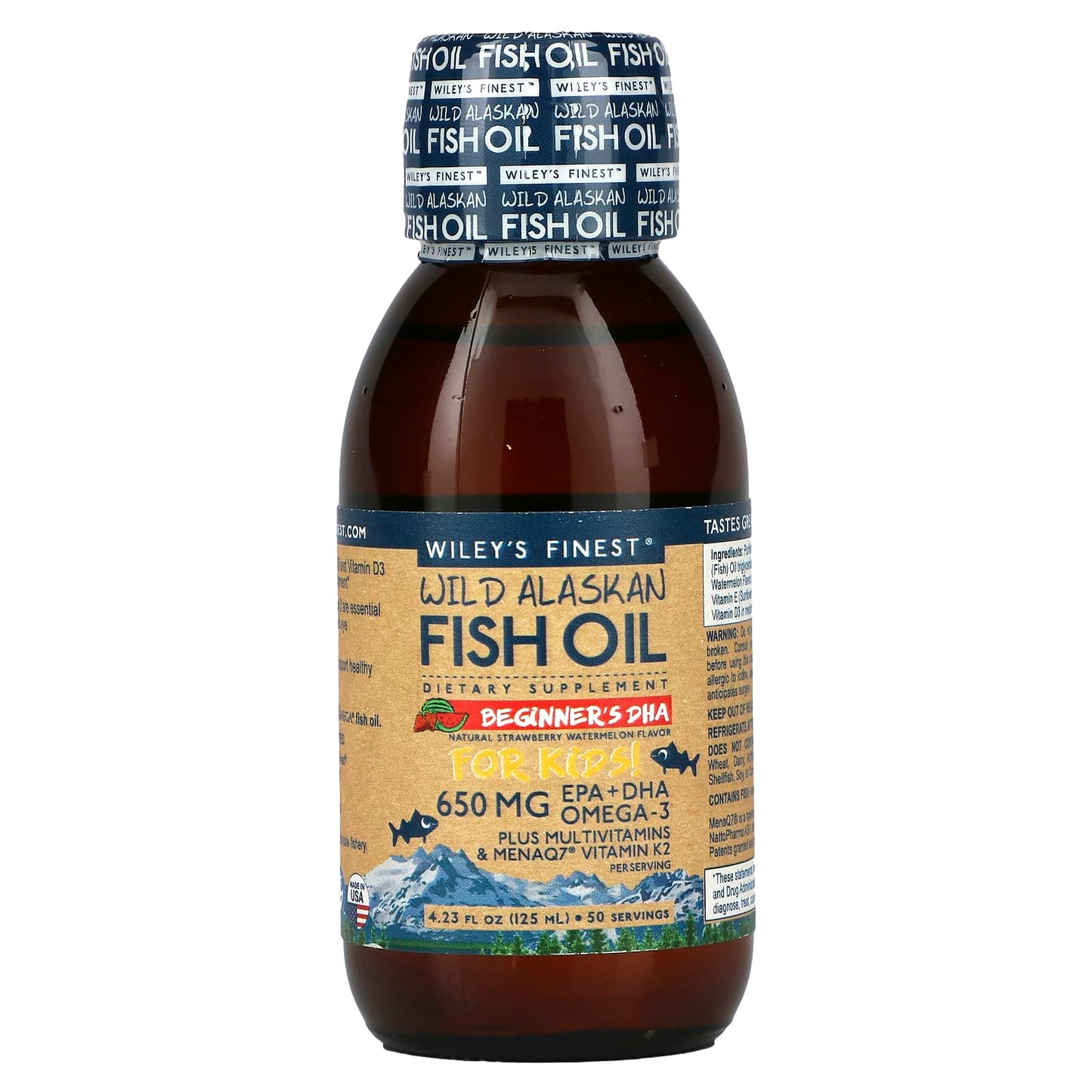Wiley's Finest, Wild Alaskan Fish Oil Beginner's DHA Watermelon Flavor 650 mg, 4 Oz - [product_sku] | HiLife Vitamins