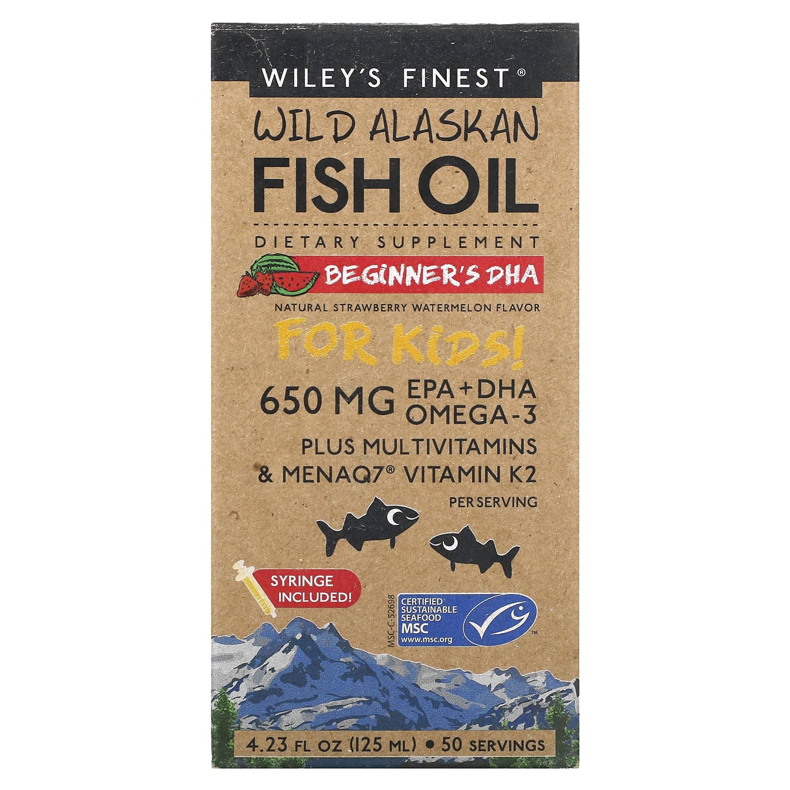 Wiley's Finest, Wild Alaskan Fish Oil Beginner's DHA Watermelon Flavor 650 mg, 4 Oz - 857188004272 | Hilife Vitamins