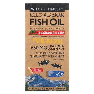 Wiley's Finest, Wild Alaskan Fish Oil Beginner's DHA Watermelon Flavor 650 mg, 4 Oz - 857188004272 | Hilife Vitamins