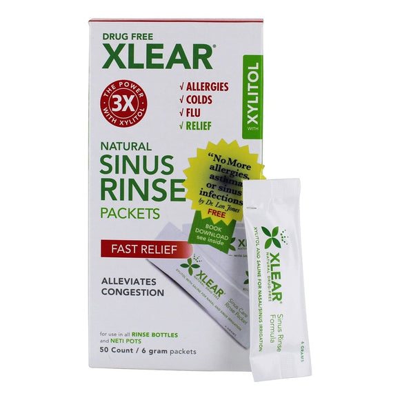 Xlear, Drug Free Fast Relief Natural Sinus Rinse Packets with Xylitol, 50 Packets - 700596000162 | Hilife Vitamins