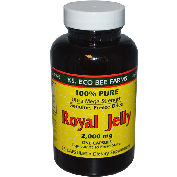 Ys Bee Farm, 100% Pure Royal Jelly 2,000 mg, 75 Capsules - 726635784787 | Hilife Vitamins