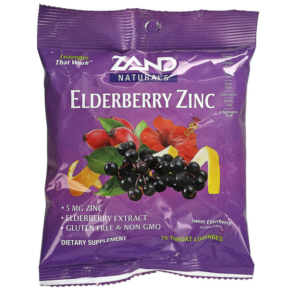 Zand, Elderberry Zinc, Sweet Elderberry, 15 Lozenges - 041954000098 | Hilife Vitamins