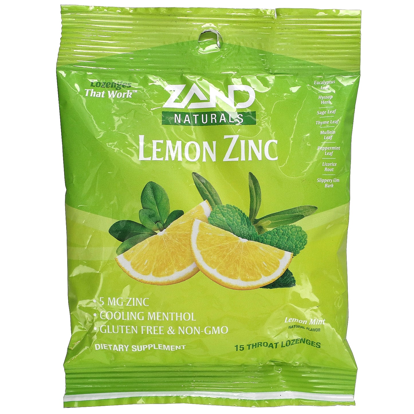 Zand, Lemon Zinc, Lemon Mint, 15 Lozenges UPC 041954000135 | HiLife Vitamins