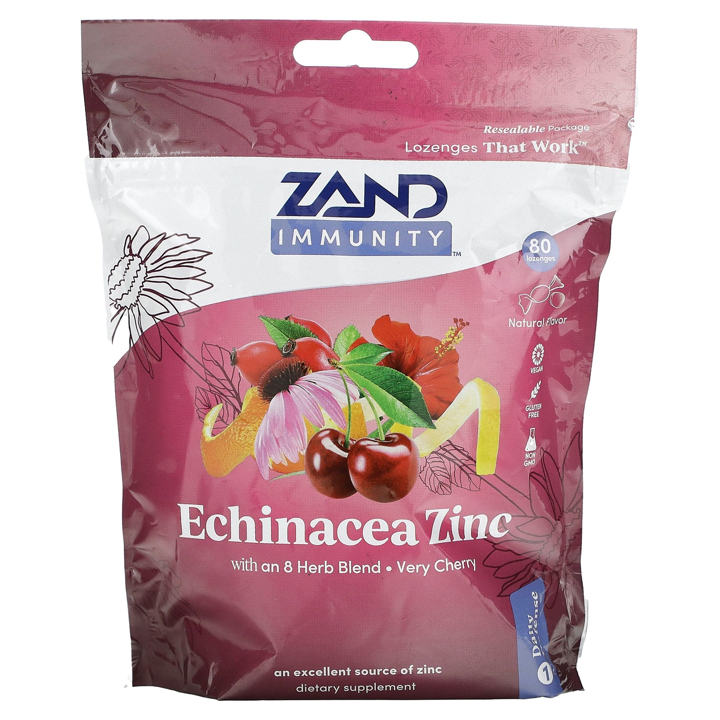 Zand, Echinacea Zinc, Very Cherry, 80 Lozenges UPC 041954974634 | HiLife Vitamins